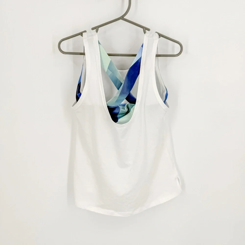 Reebok White and Blue Tank Top with Breathable Fabric